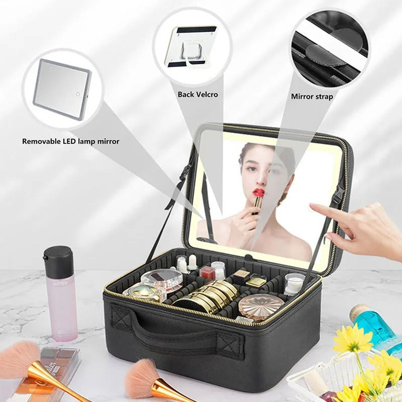 💡 GlamBox® Cosmetiquero Con Espejo & Luz LED